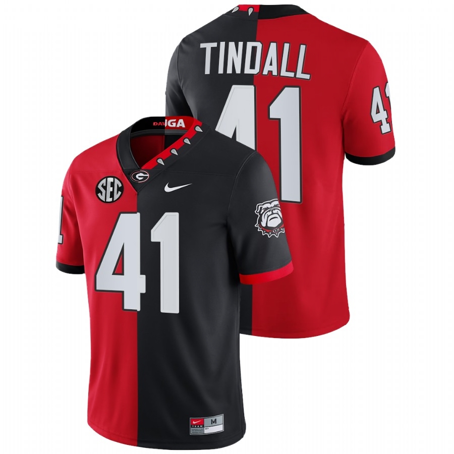 Georgia Bulldogs Men's NCAA Channing Tindall #41 Red Black Split Limited Edition Mascot 100th Anniversary 2021-22 College Football Jersey ERX4049SQ